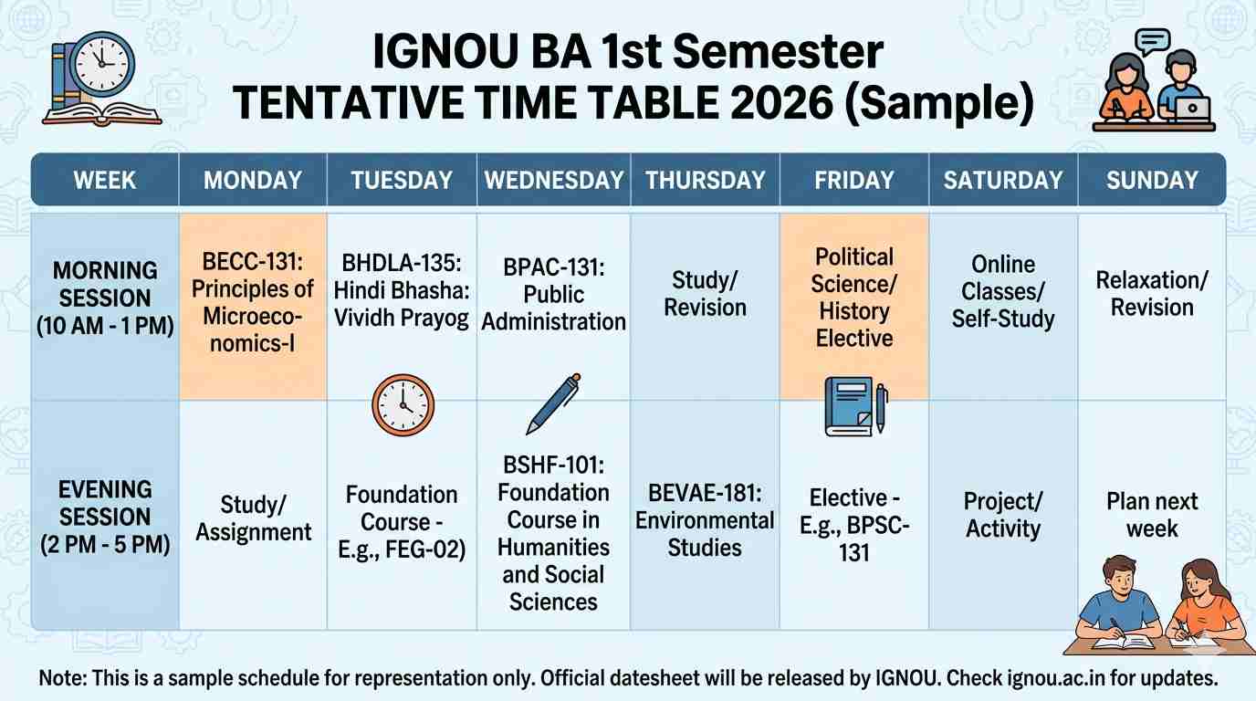 IGNOU BA 1st Semester Time Table 2026
